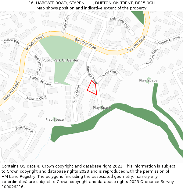 16, HARGATE ROAD, STAPENHILL, BURTON-ON-TRENT, DE15 9GH: Location map and indicative extent of plot