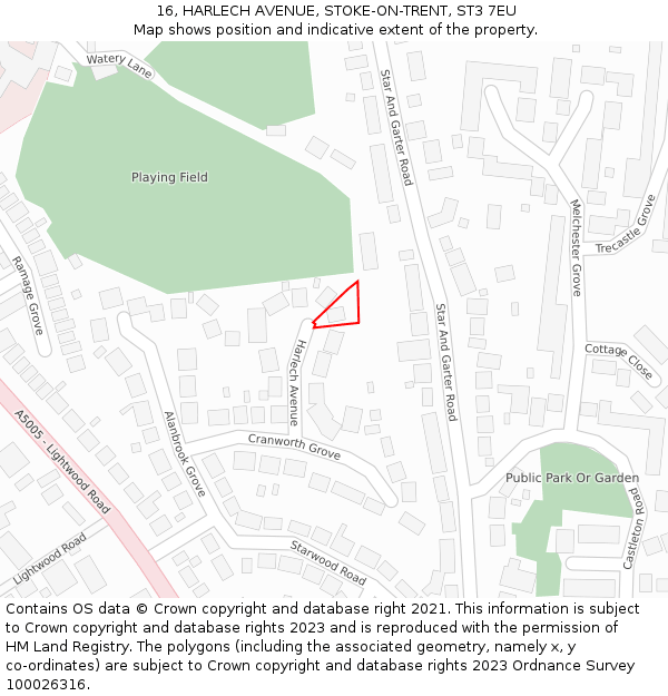 16, HARLECH AVENUE, STOKE-ON-TRENT, ST3 7EU: Location map and indicative extent of plot