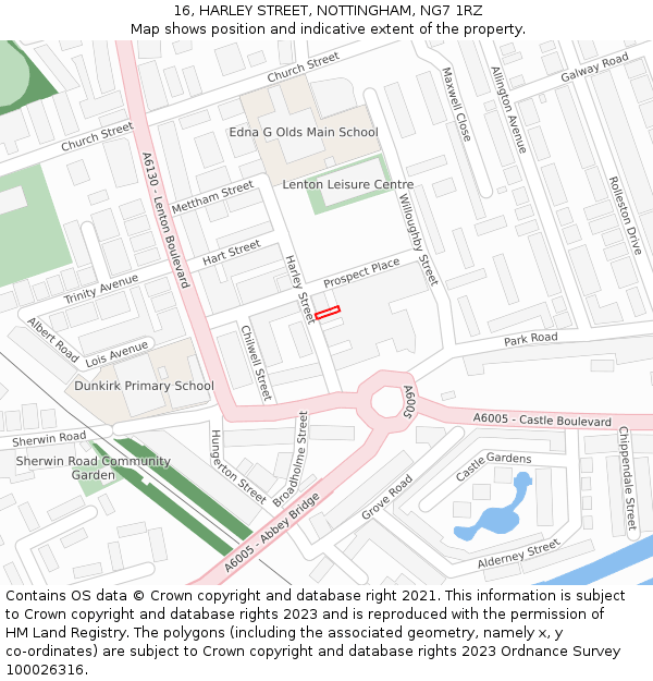16, HARLEY STREET, NOTTINGHAM, NG7 1RZ: Location map and indicative extent of plot