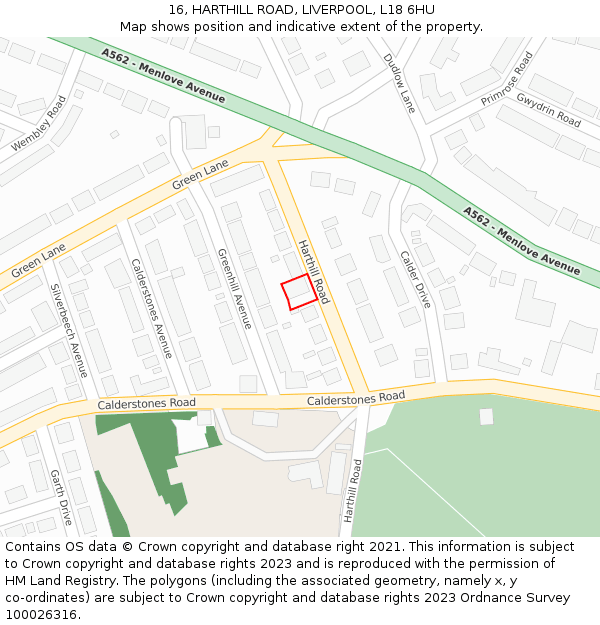 16, HARTHILL ROAD, LIVERPOOL, L18 6HU: Location map and indicative extent of plot