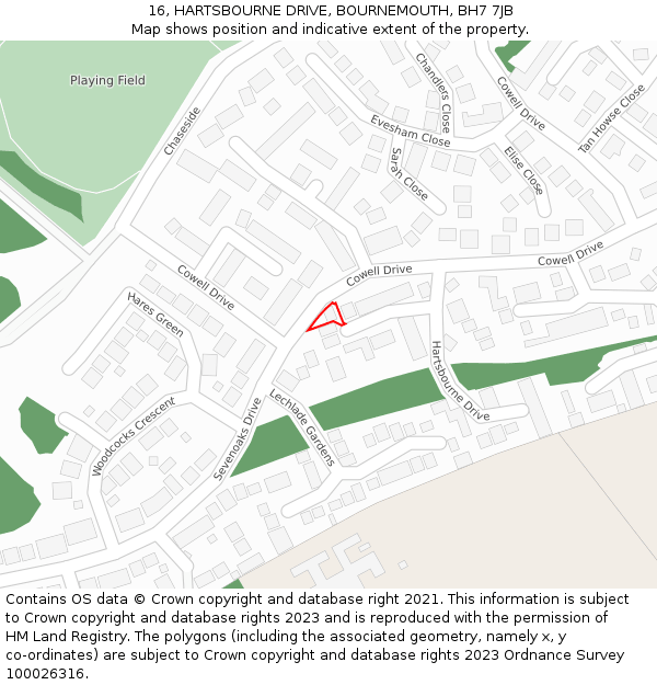 16, HARTSBOURNE DRIVE, BOURNEMOUTH, BH7 7JB: Location map and indicative extent of plot