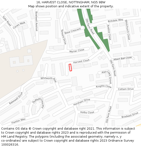 16, HARVEST CLOSE, NOTTINGHAM, NG5 9BW: Location map and indicative extent of plot