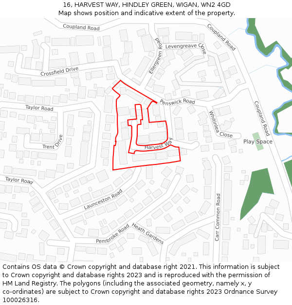 16, HARVEST WAY, HINDLEY GREEN, WIGAN, WN2 4GD: Location map and indicative extent of plot