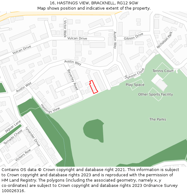 16, HASTINGS VIEW, BRACKNELL, RG12 9GW: Location map and indicative extent of plot