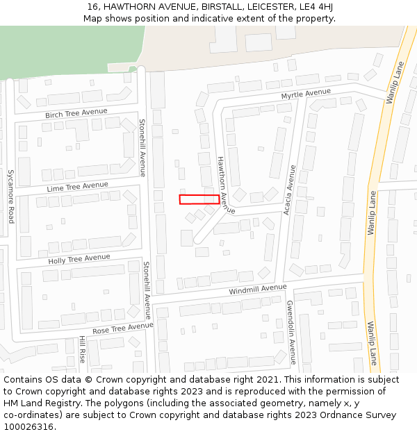16, HAWTHORN AVENUE, BIRSTALL, LEICESTER, LE4 4HJ: Location map and indicative extent of plot