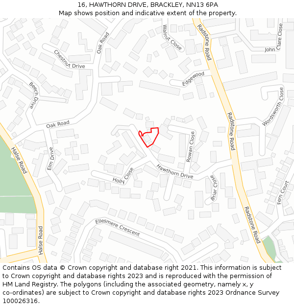 16, HAWTHORN DRIVE, BRACKLEY, NN13 6PA: Location map and indicative extent of plot