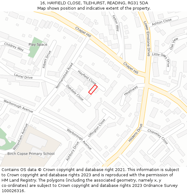 16, HAYFIELD CLOSE, TILEHURST, READING, RG31 5DA: Location map and indicative extent of plot