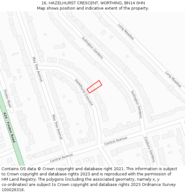 16, HAZELHURST CRESCENT, WORTHING, BN14 0HN: Location map and indicative extent of plot
