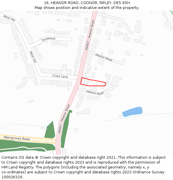 16, HEANOR ROAD, CODNOR, RIPLEY, DE5 9SH: Location map and indicative extent of plot