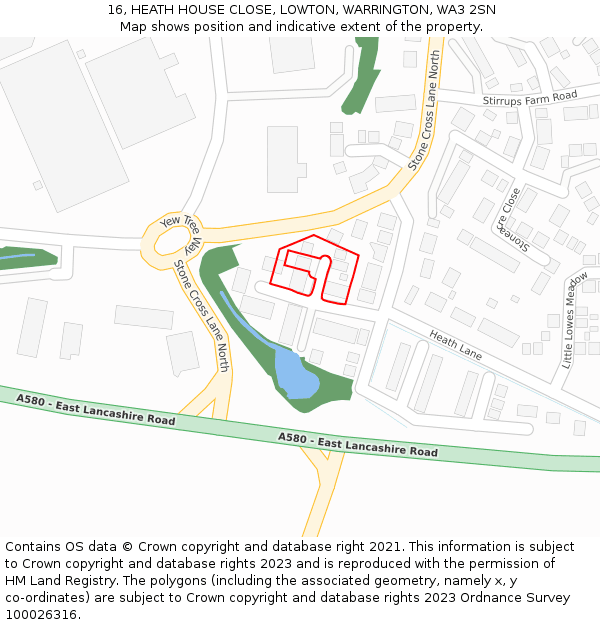16, HEATH HOUSE CLOSE, LOWTON, WARRINGTON, WA3 2SN: Location map and indicative extent of plot