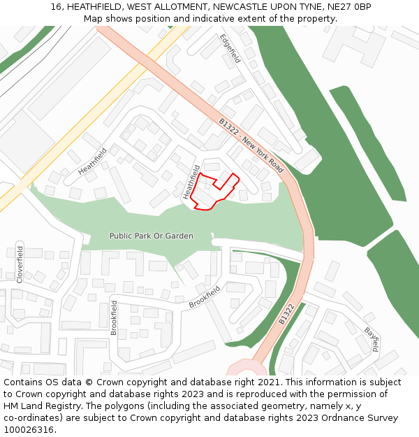 16, HEATHFIELD, WEST ALLOTMENT, NEWCASTLE UPON TYNE, NE27 0BP: Location map and indicative extent of plot