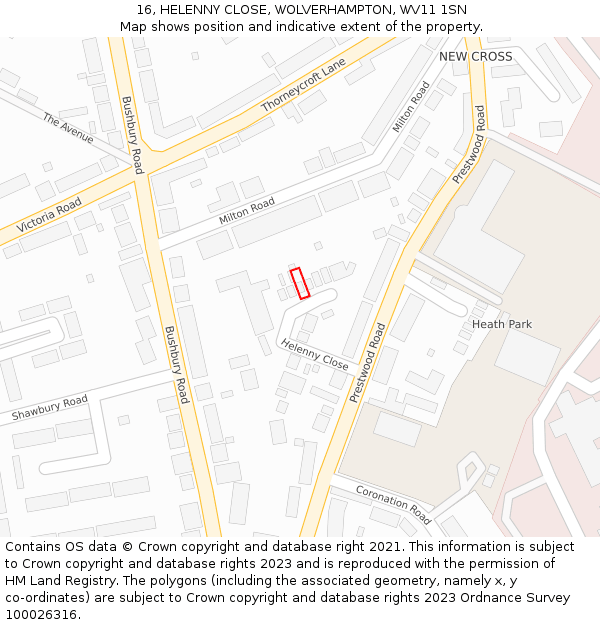 16, HELENNY CLOSE, WOLVERHAMPTON, WV11 1SN: Location map and indicative extent of plot