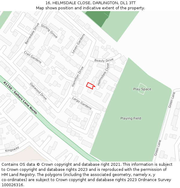 16, HELMSDALE CLOSE, DARLINGTON, DL1 3TT: Location map and indicative extent of plot