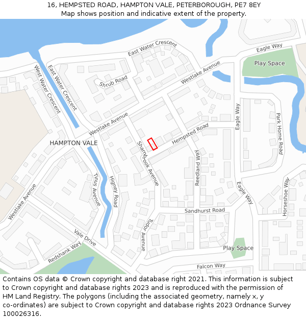 16, HEMPSTED ROAD, HAMPTON VALE, PETERBOROUGH, PE7 8EY: Location map and indicative extent of plot