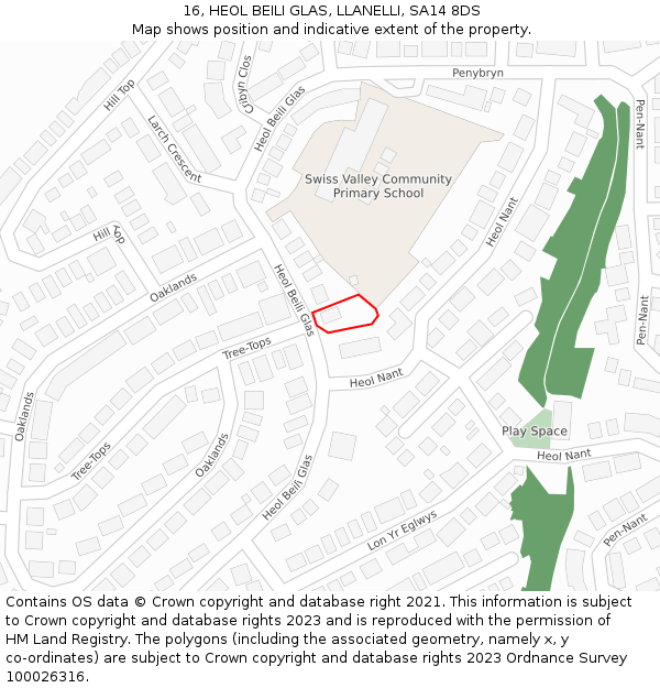 16, HEOL BEILI GLAS, LLANELLI, SA14 8DS: Location map and indicative extent of plot