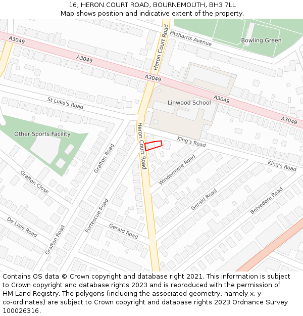 16, HERON COURT ROAD, BOURNEMOUTH, BH3 7LL: Location map and indicative extent of plot