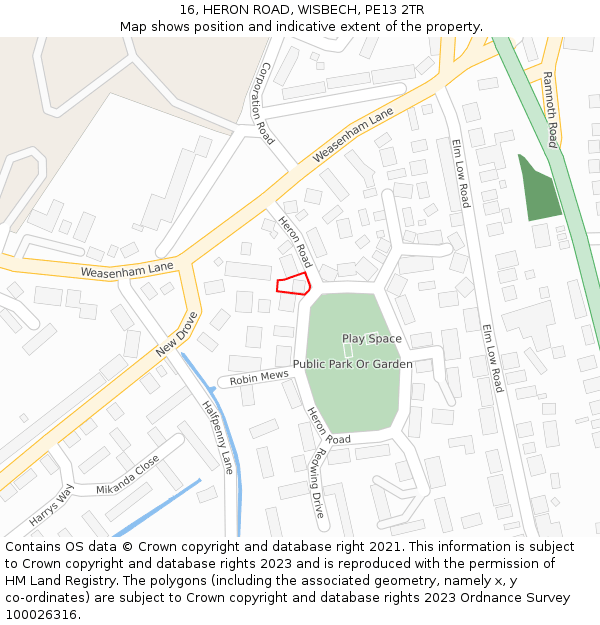 16, HERON ROAD, WISBECH, PE13 2TR: Location map and indicative extent of plot