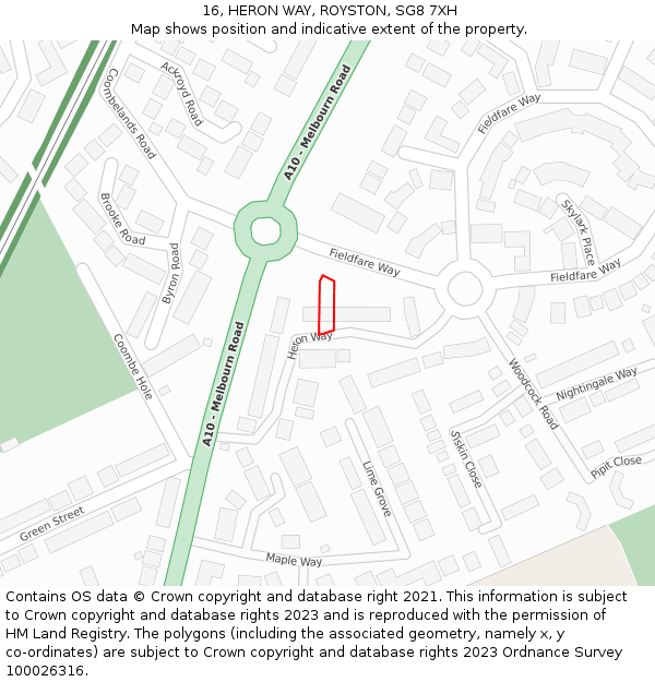 16, HERON WAY, ROYSTON, SG8 7XH: Location map and indicative extent of plot