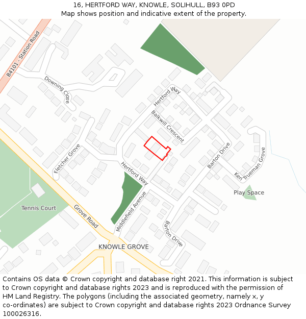 16, HERTFORD WAY, KNOWLE, SOLIHULL, B93 0PD: Location map and indicative extent of plot