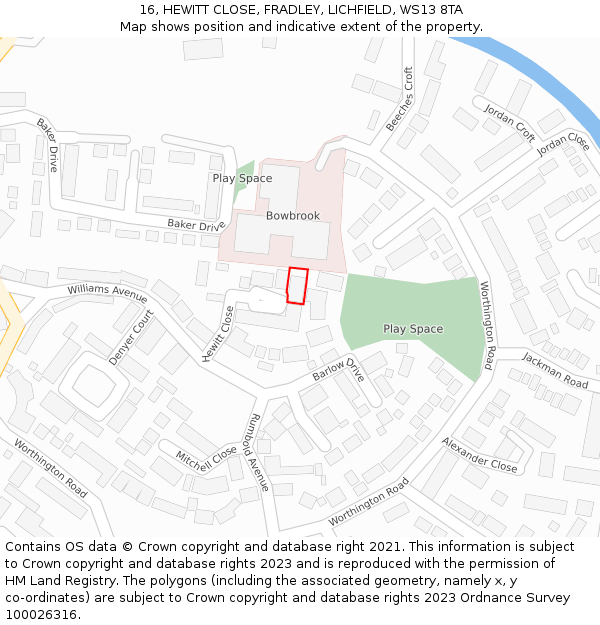 16, HEWITT CLOSE, FRADLEY, LICHFIELD, WS13 8TA: Location map and indicative extent of plot