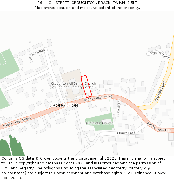 16, HIGH STREET, CROUGHTON, BRACKLEY, NN13 5LT: Location map and indicative extent of plot