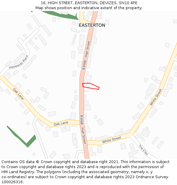 16, HIGH STREET, EASTERTON, DEVIZES, SN10 4PE: Location map and indicative extent of plot