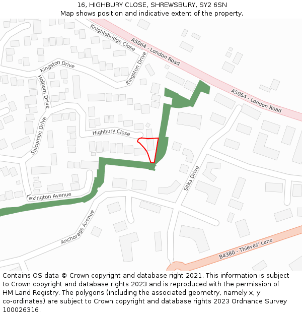 16, HIGHBURY CLOSE, SHREWSBURY, SY2 6SN: Location map and indicative extent of plot