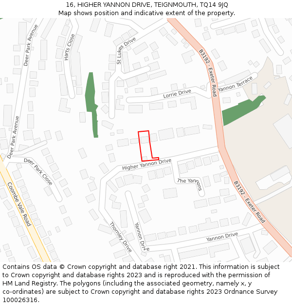 16, HIGHER YANNON DRIVE, TEIGNMOUTH, TQ14 9JQ: Location map and indicative extent of plot