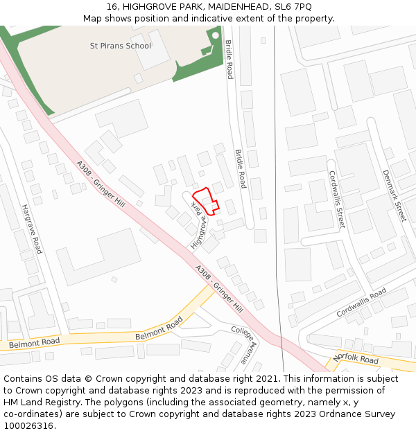 16, HIGHGROVE PARK, MAIDENHEAD, SL6 7PQ: Location map and indicative extent of plot