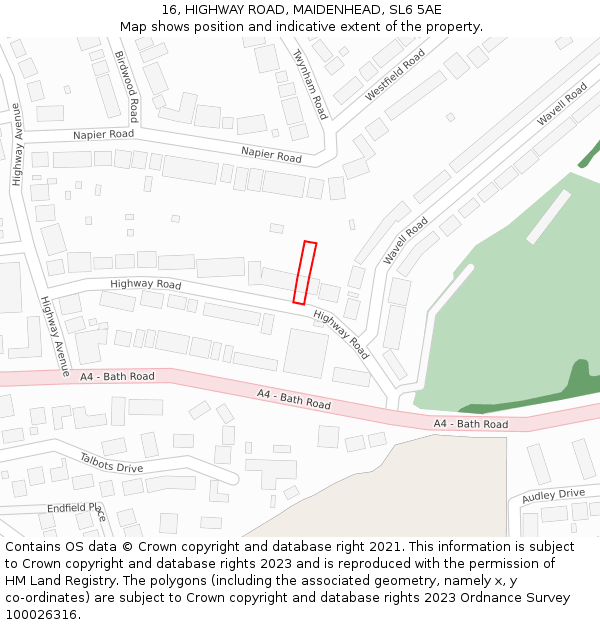 16, HIGHWAY ROAD, MAIDENHEAD, SL6 5AE: Location map and indicative extent of plot