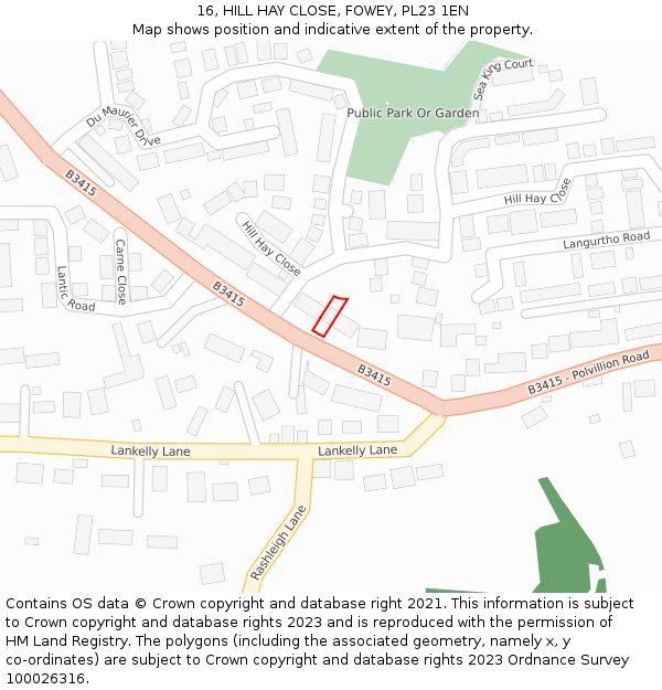 16, HILL HAY CLOSE, FOWEY, PL23 1EN: Location map and indicative extent of plot