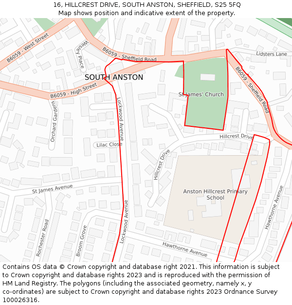 16, HILLCREST DRIVE, SOUTH ANSTON, SHEFFIELD, S25 5FQ: Location map and indicative extent of plot