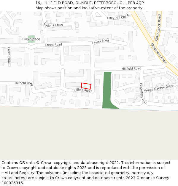 16, HILLFIELD ROAD, OUNDLE, PETERBOROUGH, PE8 4QP: Location map and indicative extent of plot
