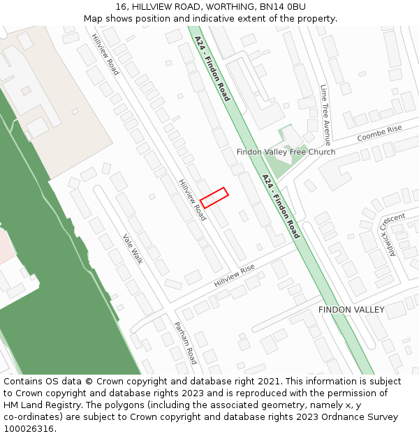 16, HILLVIEW ROAD, WORTHING, BN14 0BU: Location map and indicative extent of plot