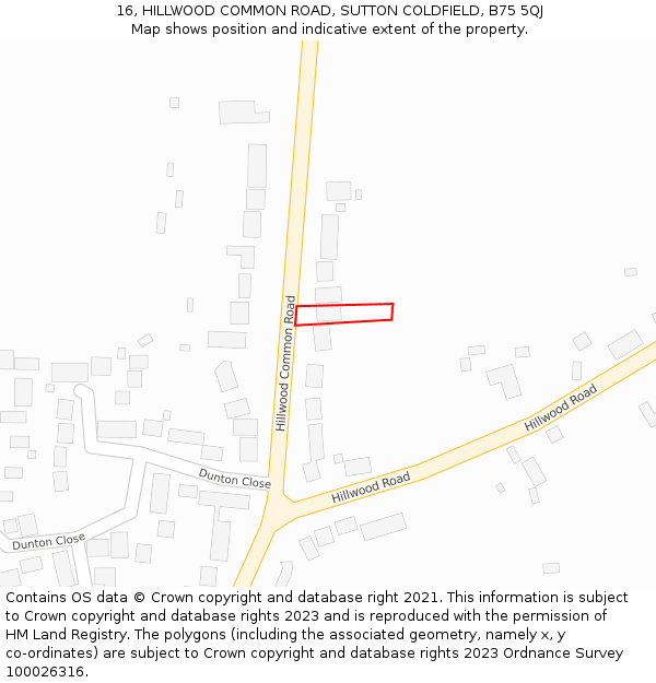 16, HILLWOOD COMMON ROAD, SUTTON COLDFIELD, B75 5QJ: Location map and indicative extent of plot