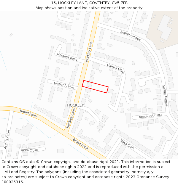 16, HOCKLEY LANE, COVENTRY, CV5 7FR: Location map and indicative extent of plot