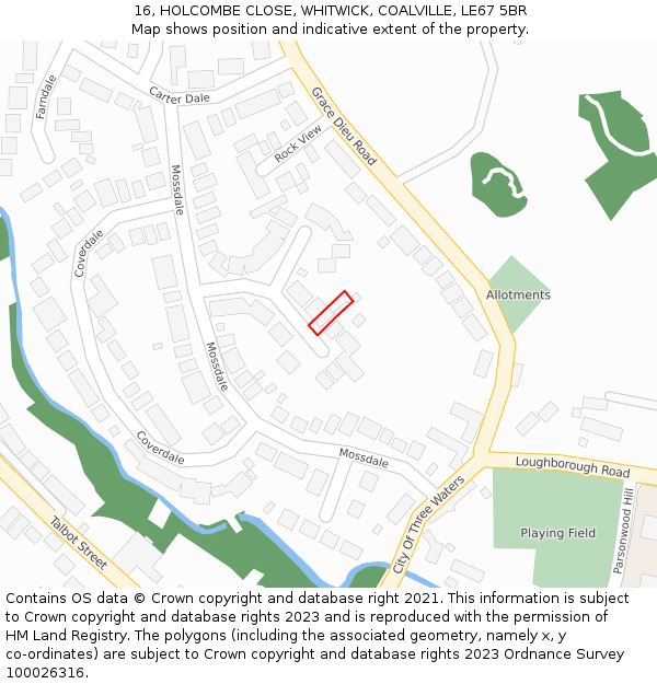 16, HOLCOMBE CLOSE, WHITWICK, COALVILLE, LE67 5BR: Location map and indicative extent of plot