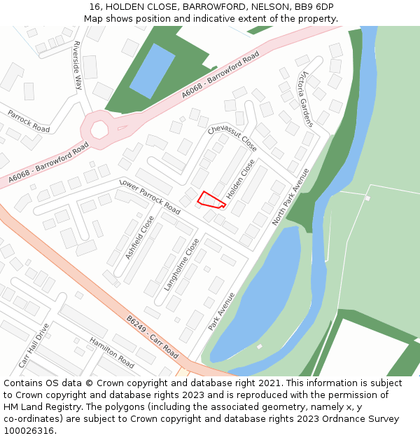 16, HOLDEN CLOSE, BARROWFORD, NELSON, BB9 6DP: Location map and indicative extent of plot