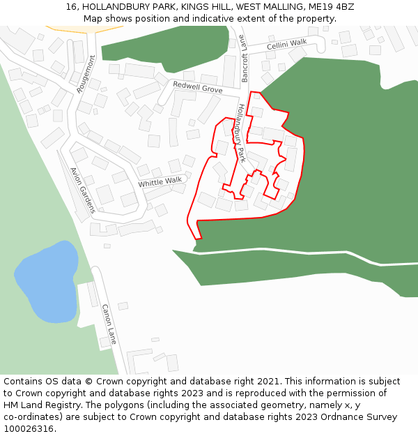 16, HOLLANDBURY PARK, KINGS HILL, WEST MALLING, ME19 4BZ: Location map and indicative extent of plot