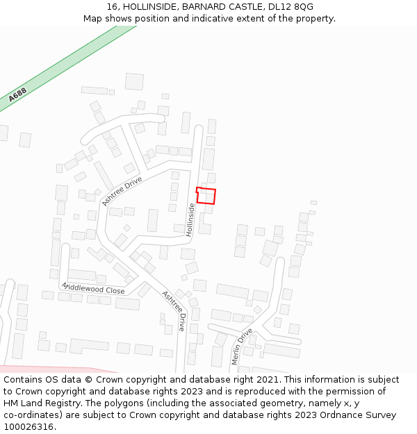 16, HOLLINSIDE, BARNARD CASTLE, DL12 8QG: Location map and indicative extent of plot