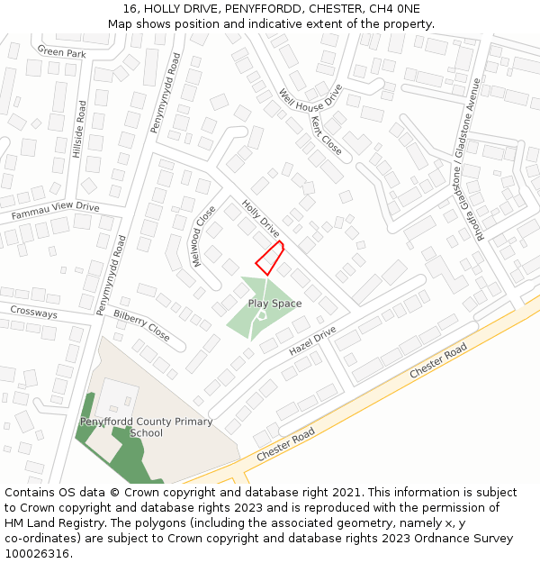 16, HOLLY DRIVE, PENYFFORDD, CHESTER, CH4 0NE: Location map and indicative extent of plot