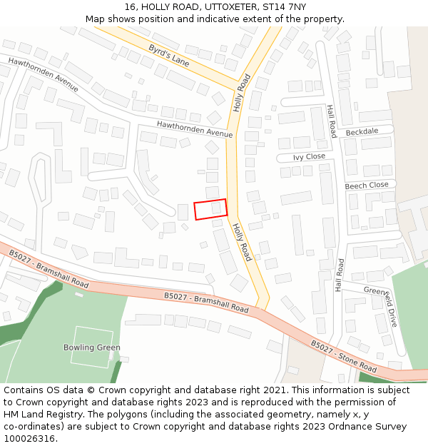 16, HOLLY ROAD, UTTOXETER, ST14 7NY: Location map and indicative extent of plot