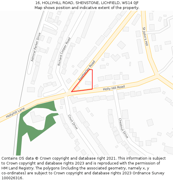 16, HOLLYHILL ROAD, SHENSTONE, LICHFIELD, WS14 0JF: Location map and indicative extent of plot