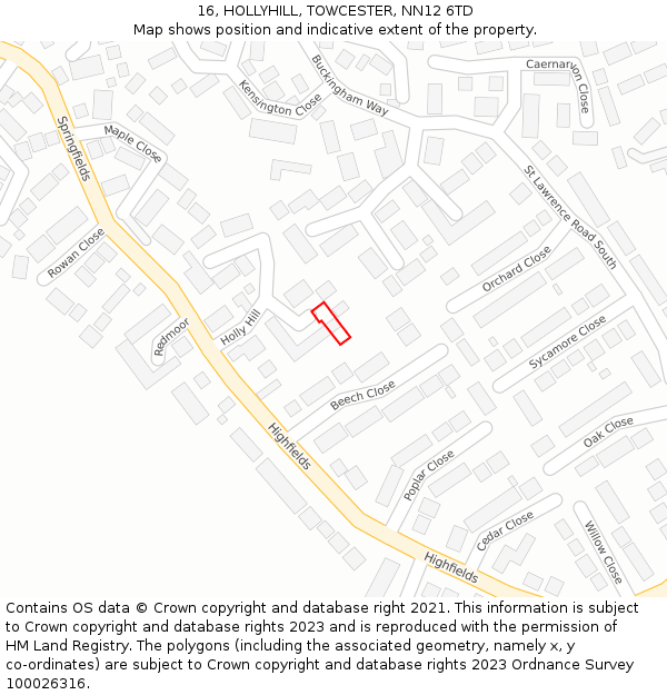 16, HOLLYHILL, TOWCESTER, NN12 6TD: Location map and indicative extent of plot