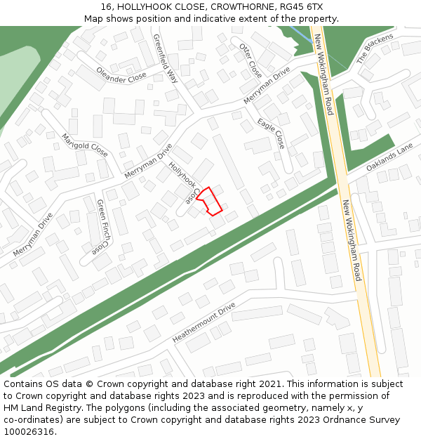 16, HOLLYHOOK CLOSE, CROWTHORNE, RG45 6TX: Location map and indicative extent of plot