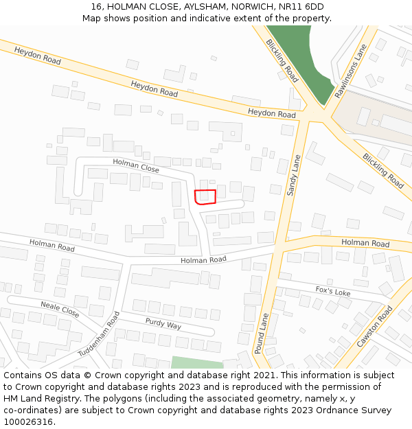 16, HOLMAN CLOSE, AYLSHAM, NORWICH, NR11 6DD: Location map and indicative extent of plot