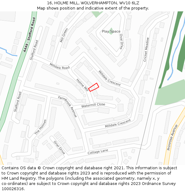 16, HOLME MILL, WOLVERHAMPTON, WV10 6LZ: Location map and indicative extent of plot