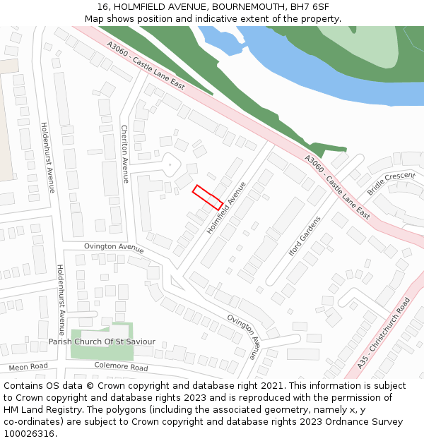 16, HOLMFIELD AVENUE, BOURNEMOUTH, BH7 6SF: Location map and indicative extent of plot