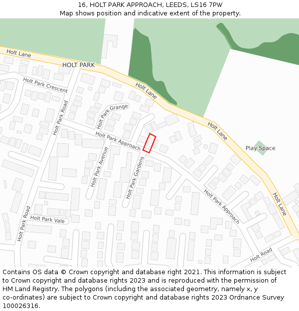 16, HOLT PARK APPROACH, LEEDS, LS16 7PW: Location map and indicative extent of plot