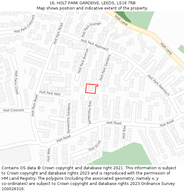 16, HOLT PARK GARDENS, LEEDS, LS16 7RB: Location map and indicative extent of plot
